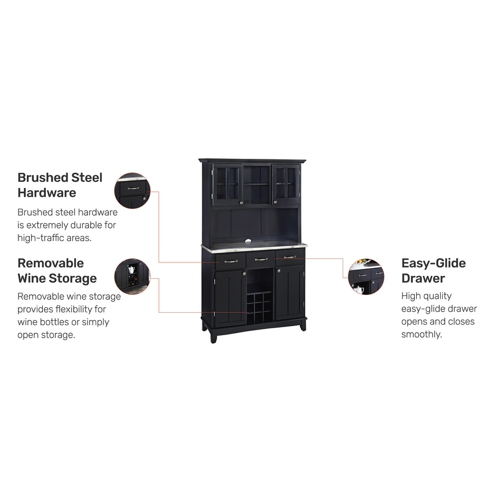 Buffet of Buffets Black Server with Hutch   Stainless Steel Top