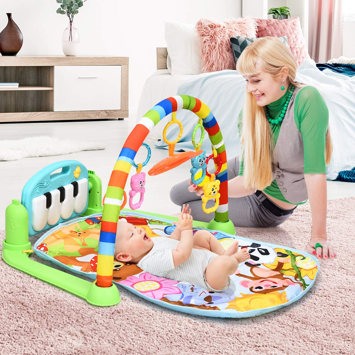 Baby Play Mat, Kick and Play Gym with Detachable Piano