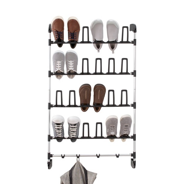 Organize It All Overdoor 12 Pair Shoe Rack With 4 Accessory Hooks