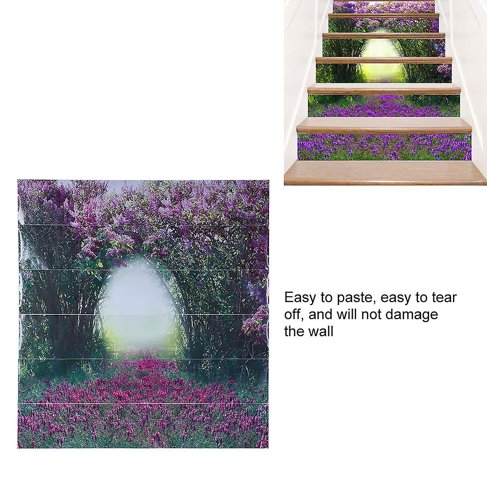 3d Purple Flower Pattern Stair Sticker Removable Wall Decal Wallpaper Home Decor