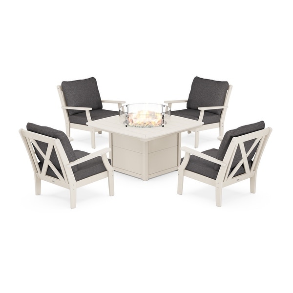 POLYWOOD Braxton 5Piece Deep Seating Conversation Set with Fire Pit Table