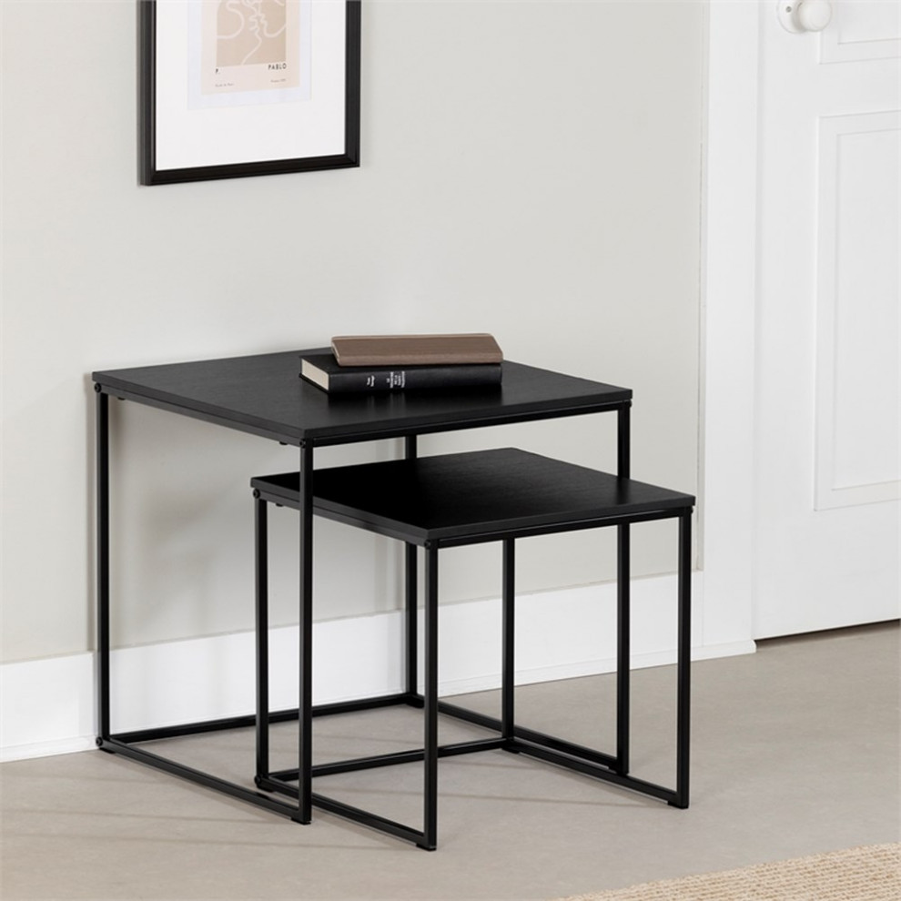 Set of nesting tables with metal legs Black Slendel South Shore   Industrial   Coffee Table Sets   by Homesquare  Houzz