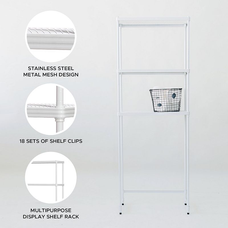 Design Ideas Meshworks 3 Tier Metal Bathroom Storage Shelving Unit Rack， White