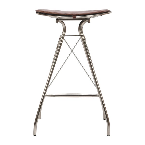 Dark Brown Silver 30 Inch Round Metal Frame Bar Stool