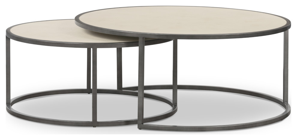 Hollywood Modern Shagreen Nesting Coffee Tables Brushed Gunmetal   Transitional   Coffee Table Sets   by Four Hands  Houzz