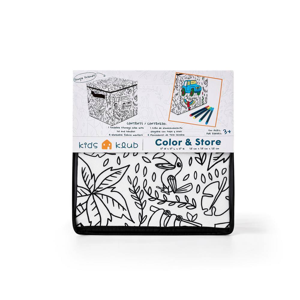 BAUM Kid's White Coloring Cube Storage Bin with 4 Pack of Washable Markers 21A353JE