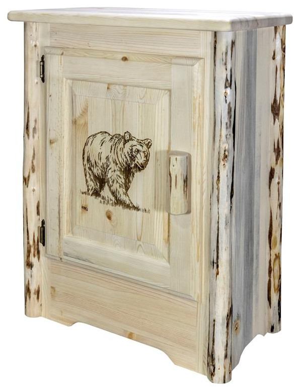 Montana Woodworks Wood Accent Cabinet with Engraved Bear in Natural   Rustic   Accent Chests And Cabinets   by Homesquare  Houzz