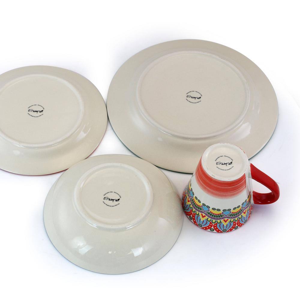 Elama Zen 16-Piece Casual Red Stoneware Dinnerware Set (Service for 4) 985111820M