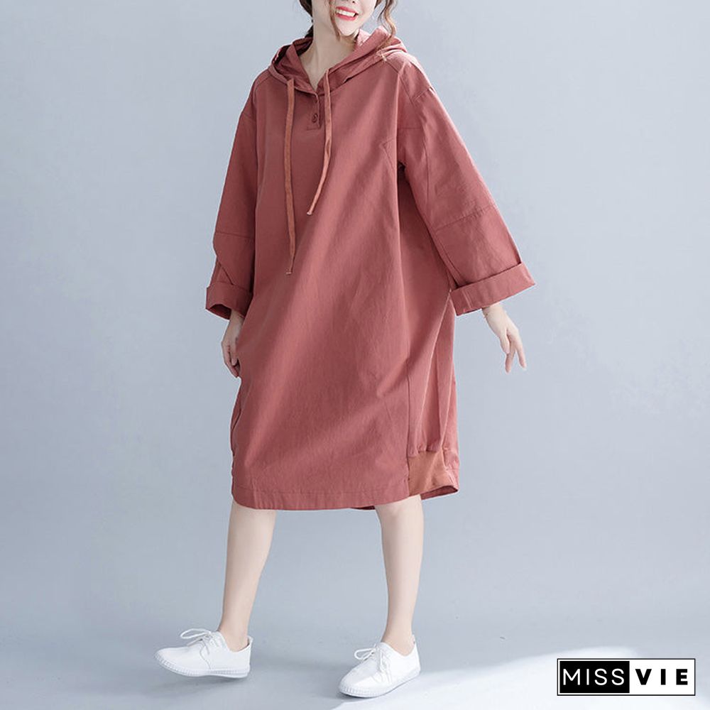 Brand Plus Size Women Lady Hooded Female Casual Loose Dress