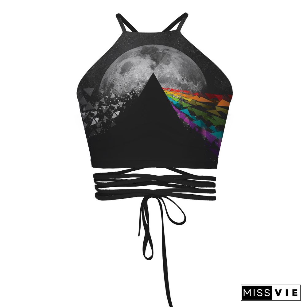 Ladies Lace Up Camisole Corset Top Skull Moon Butterfly Print Vest Anime Summer Costume Crop Top Bandage Gothic Y2K Tank Tops