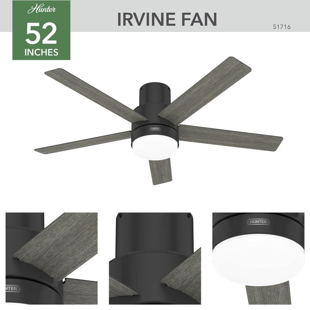 Hunter Irvine 52 in Indoor Matte Black Ceiling Fan with Remote and Light Kit