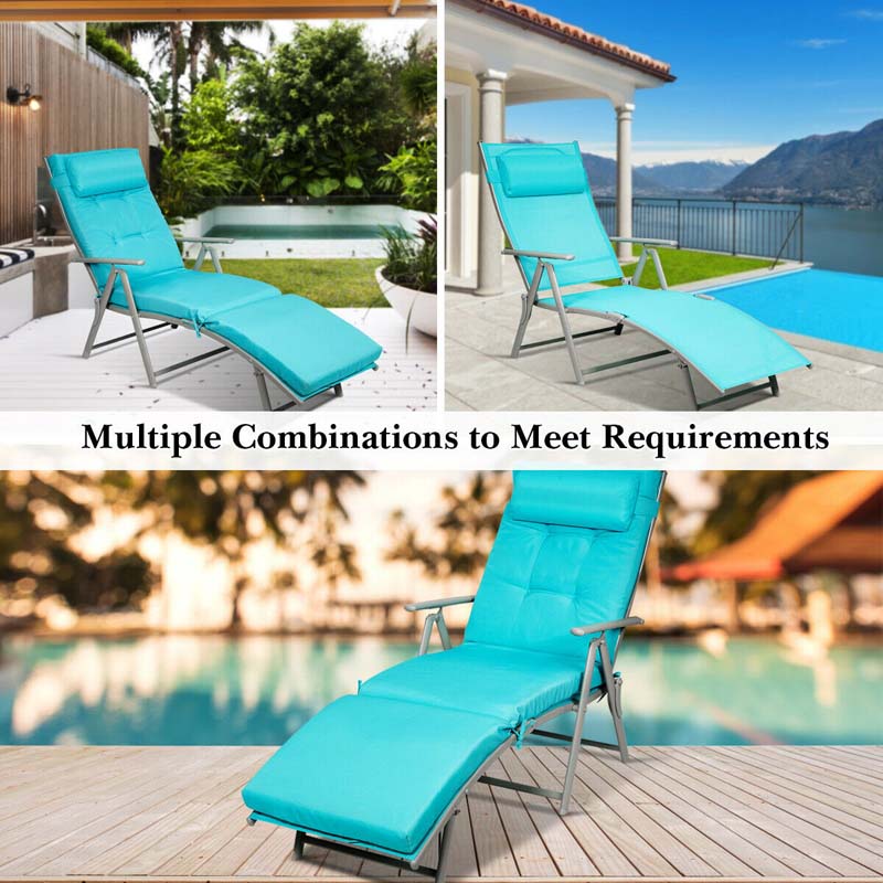 7-Position Folding Outdoor Chaise Lounge Chair, Lightweight Patio Pool Chair Sun Lounger with Cushion & Pillow