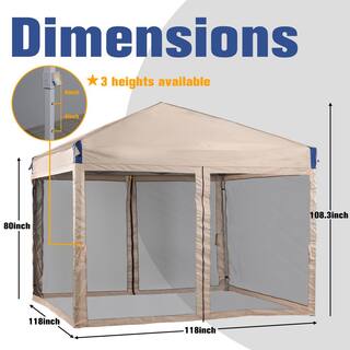 Aoodor 10 ft. x 10 ft. Pop Up Canopy Tent with Removable Mesh Sidewallwith Roller Bag-Brown 800-152-BR-N