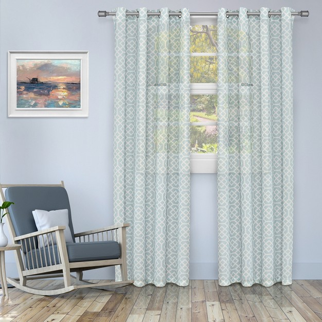 Printed Honey Comb Sheer Grommet top Curtain Panels By Blue Nile Mills