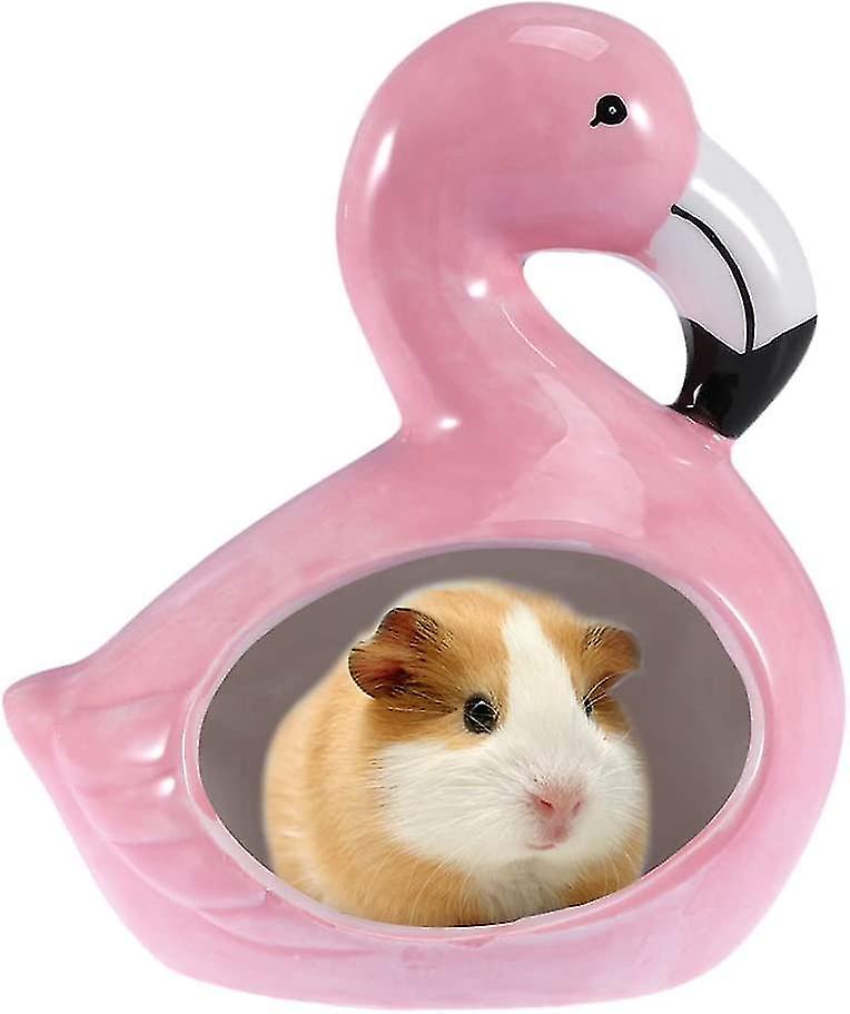 Ceramic Hamster Hideout - Flamingo Design Hamster Sand Bath Chinchilla Dust Bath - Summer Cool Critt