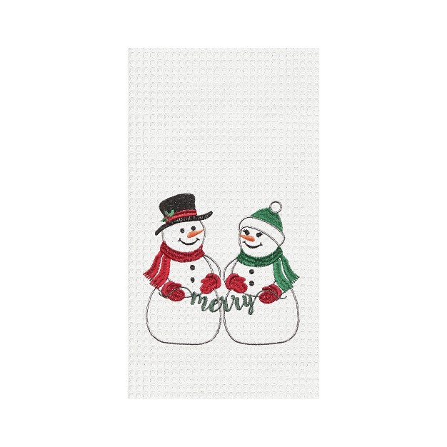 C amp f Home Merry Snowmen Couple Embroidered Waffle Weave Kitchen Towel