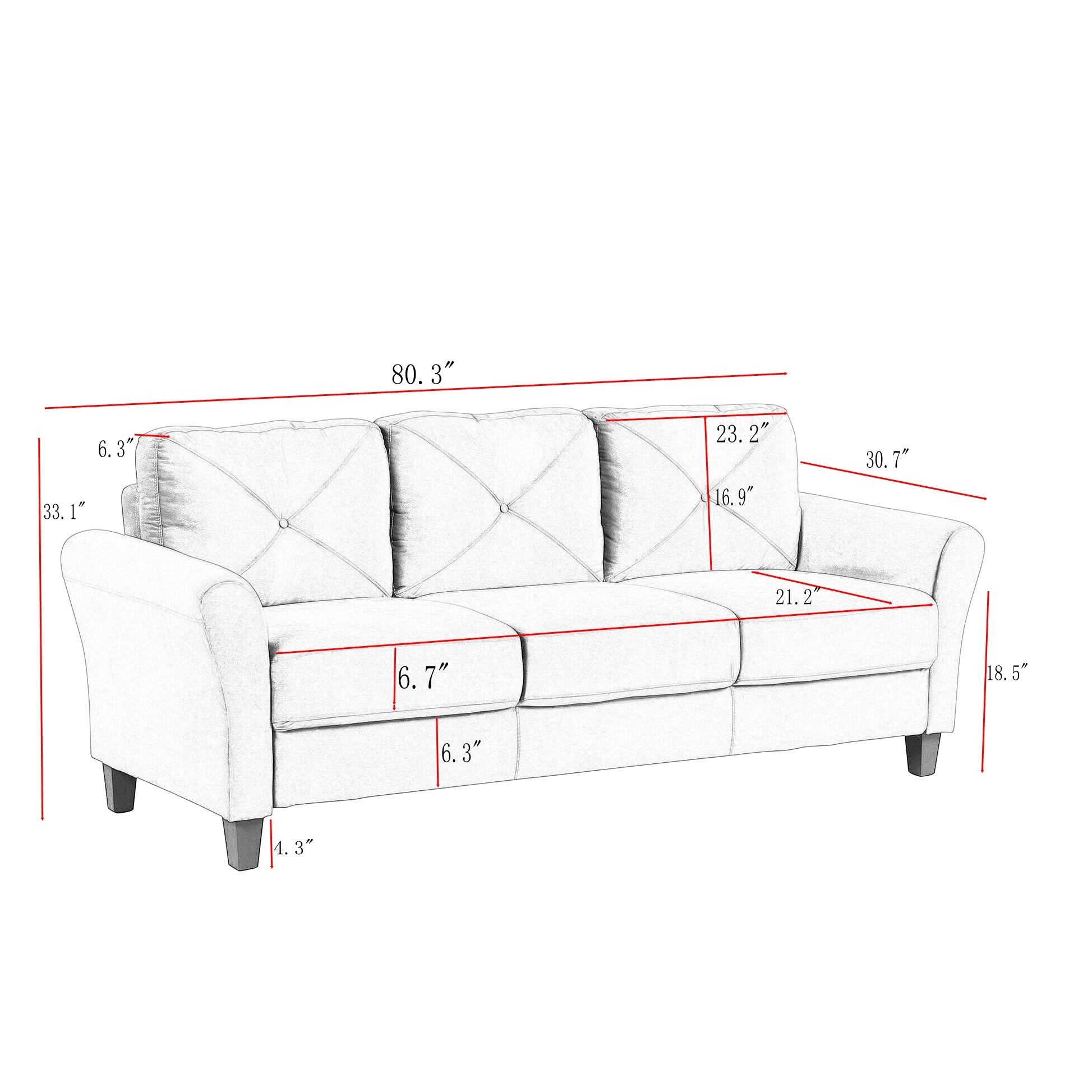 2 Pieces Upholstered Loveseat and Couch for Home Office Lounge, Modern Fabric 3 Seater Couch 2 Seat Futon Sofa with Sturdy Wood Frame, Tufted Design (Grey)