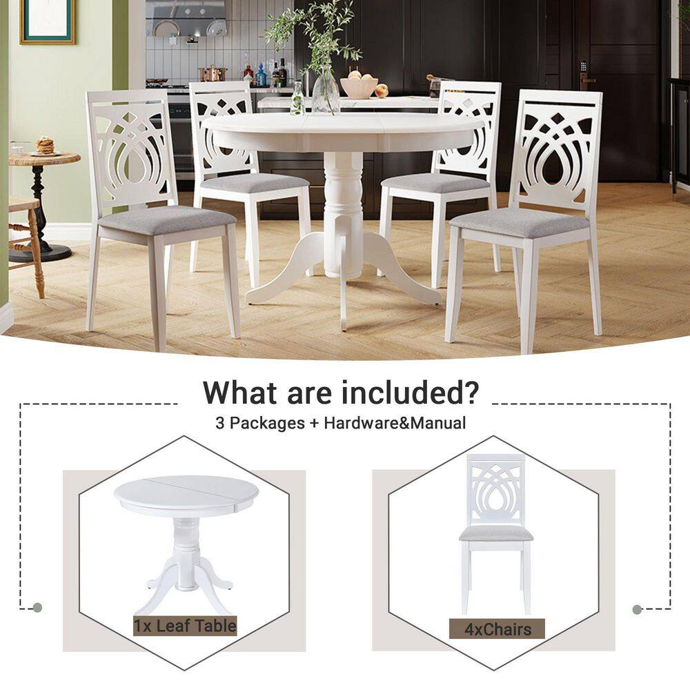 Harper  Bright Designs Mid-Century 5-Piece White Round MDF Top Dining Set Seats 4 With Extendable Table DT130AAK