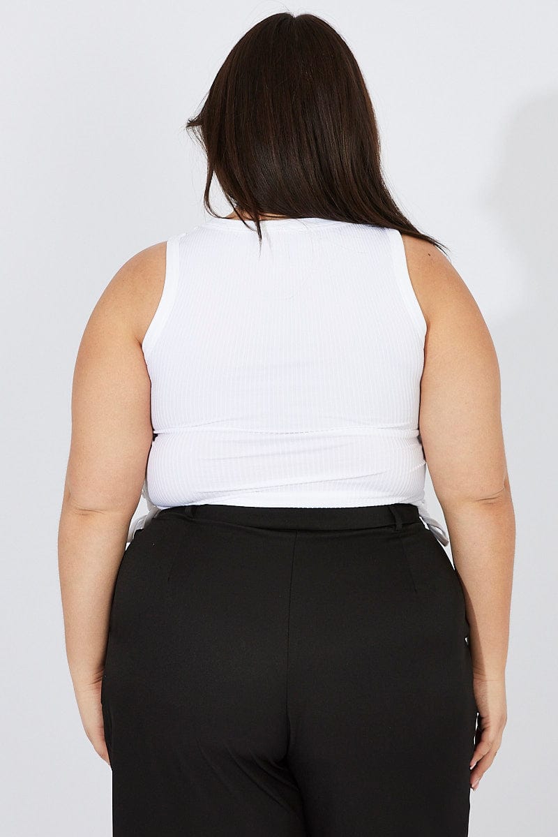 White Tank Top Crew Neck Seamless Side Ruched