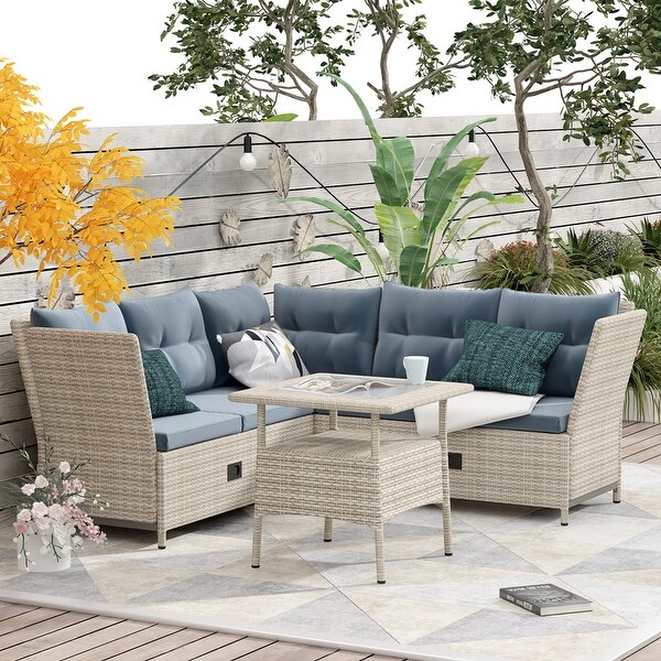 4-Piece Outdoor Patio Rattan Sofa Set with Adjustable Backs - Overstock - 37158853