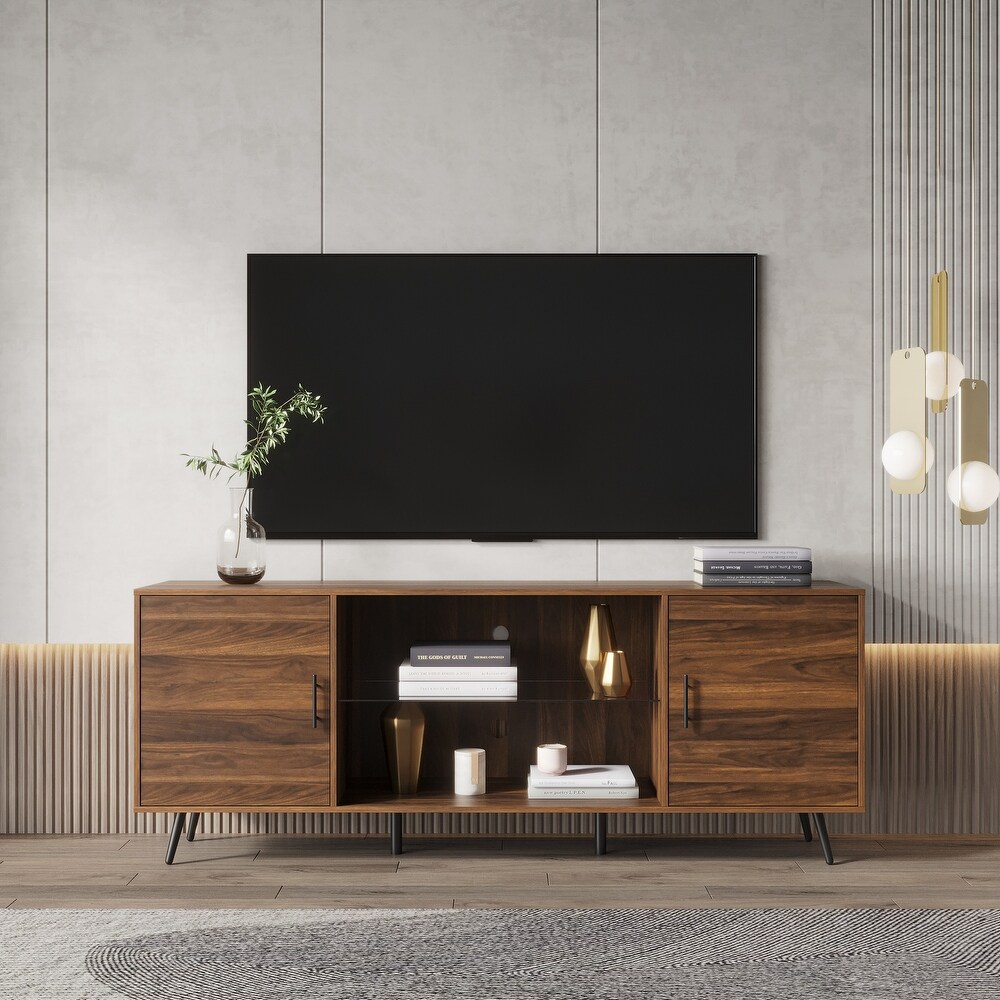 TV Stand Mid Century Wood Modern Entertainment Center Adjustable Storage Cabinet TV Console for Living Room