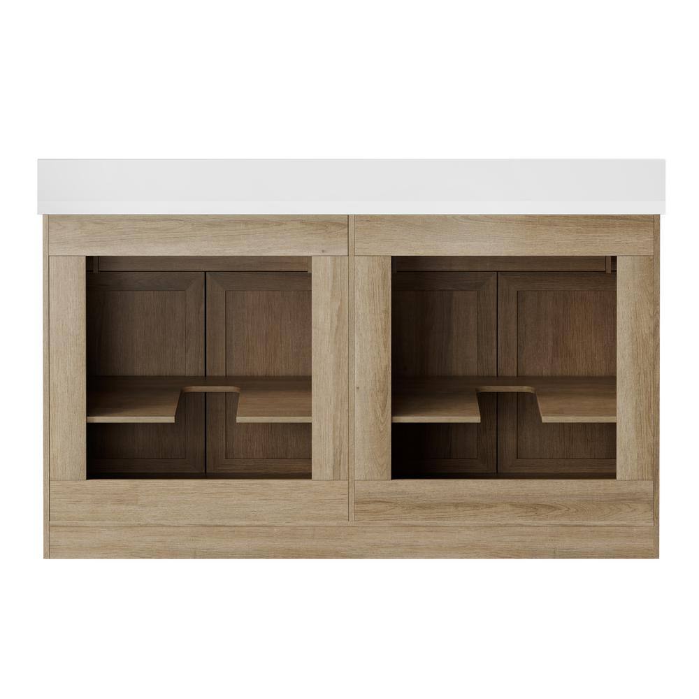 Home Decorators Collection 60 in. W x 34.5 in. H x 20 in. D Bath Vanity in Light Oak with White Engineered Stone Top HDTC60VW