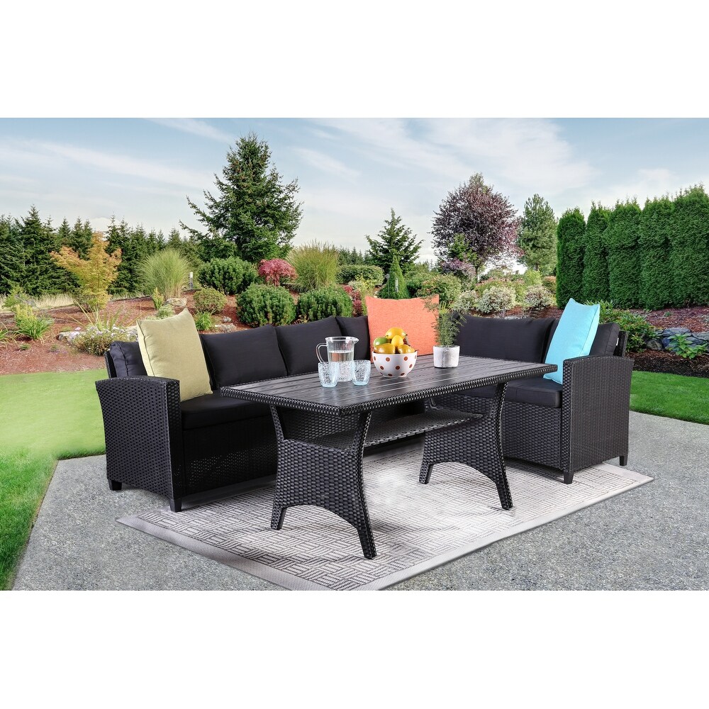 Demi Transitional Rattan Wicker 3 piece Outdoor Modular Sectional Dining Set by M L Co.