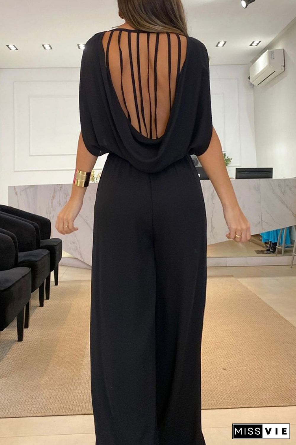 Backless Plain ONe Piece Jumpsuit