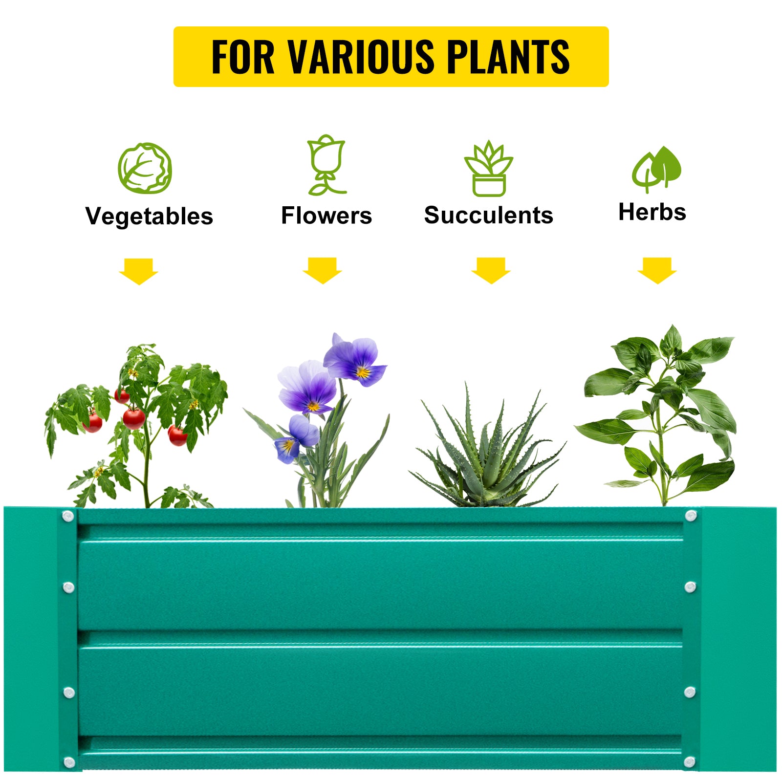 VEVORbrand Raised Metal Garden Bed, 48"x36"x12" Steel Garden Bed Green Square Planter Box, Steel Garden Bed Kit Outdoor Compost Garden Bed