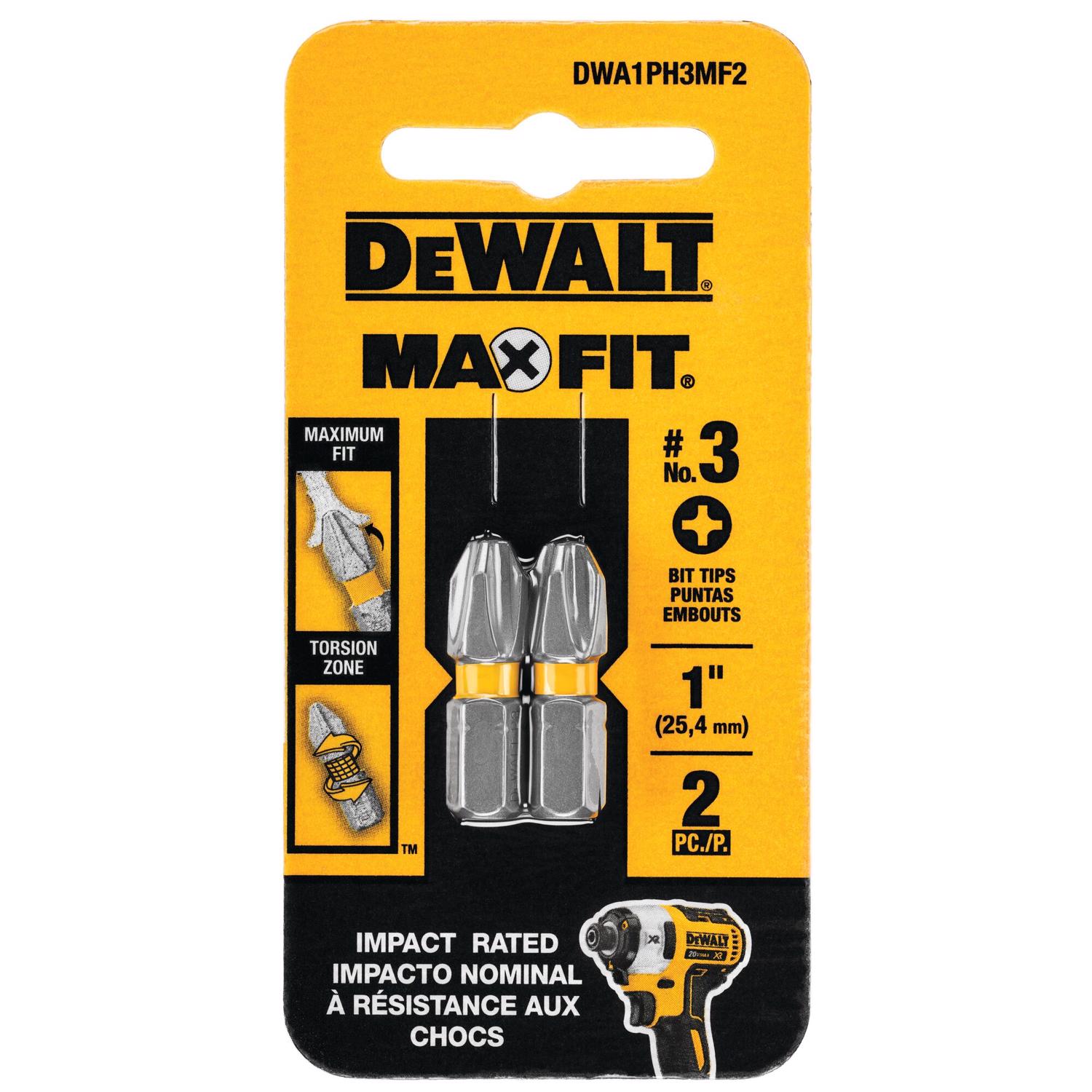 DW Max Fit Phillips #3 X 1 in. L Screwdriver Bit Set Steel 2 pk