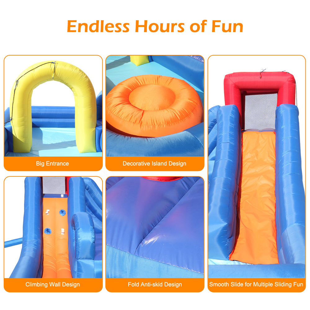 Summer Large Kids Inflatable Bouncers, Bouncy Castle, River Field, Climbing Wall, Water Cannon and Hose + 110V-120V 680W US Standard Bouncy Castle Blower