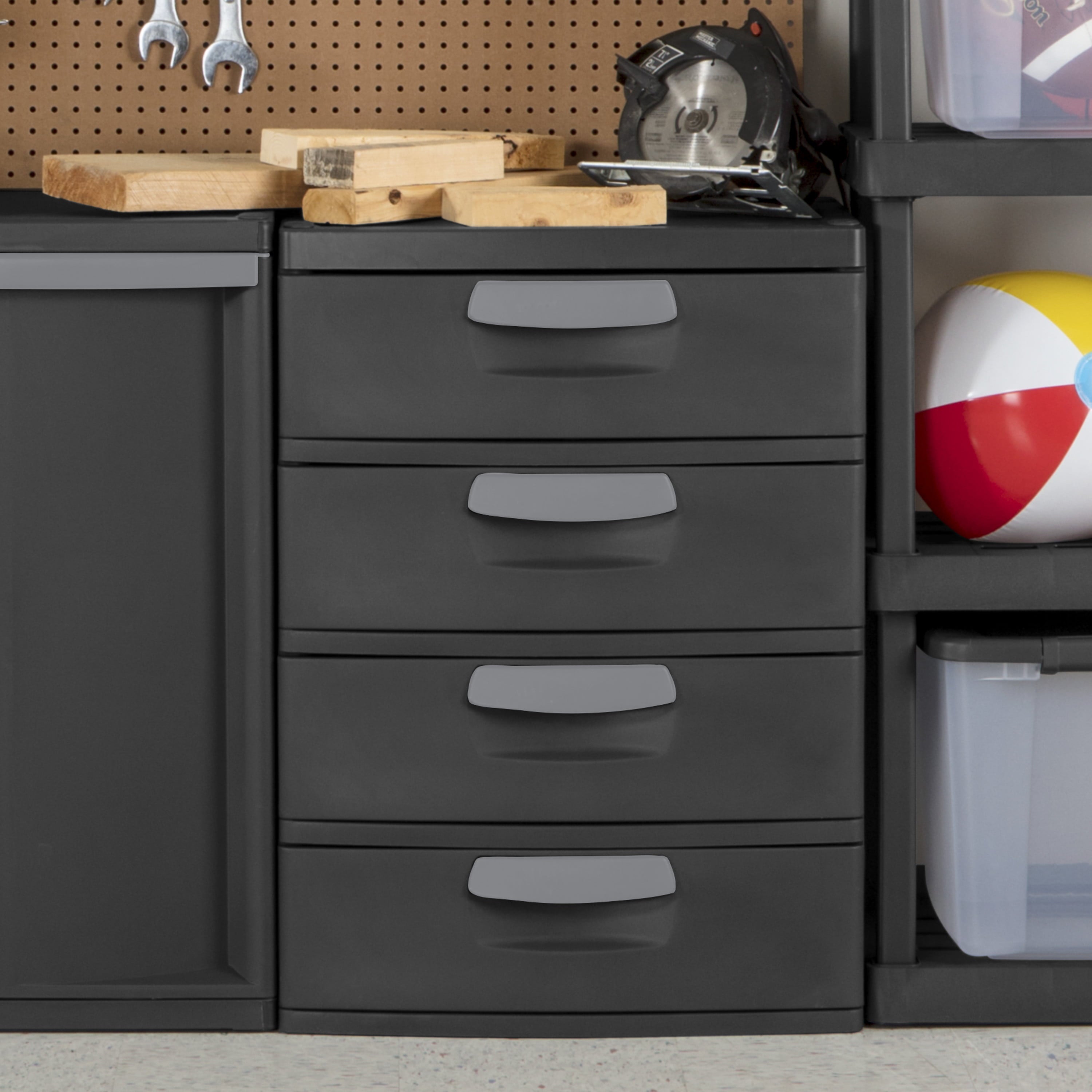 Sterilite 4 Drawer Unit Plastic, Flat Gray