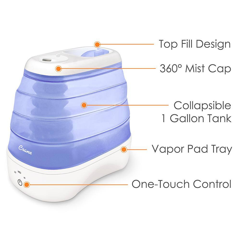 Crane 1 Gal. Cool Mist Collapsible Humidifier BlueWhite Top Fill for Medium Rooms Up to 500 sq. ft. EE-5958