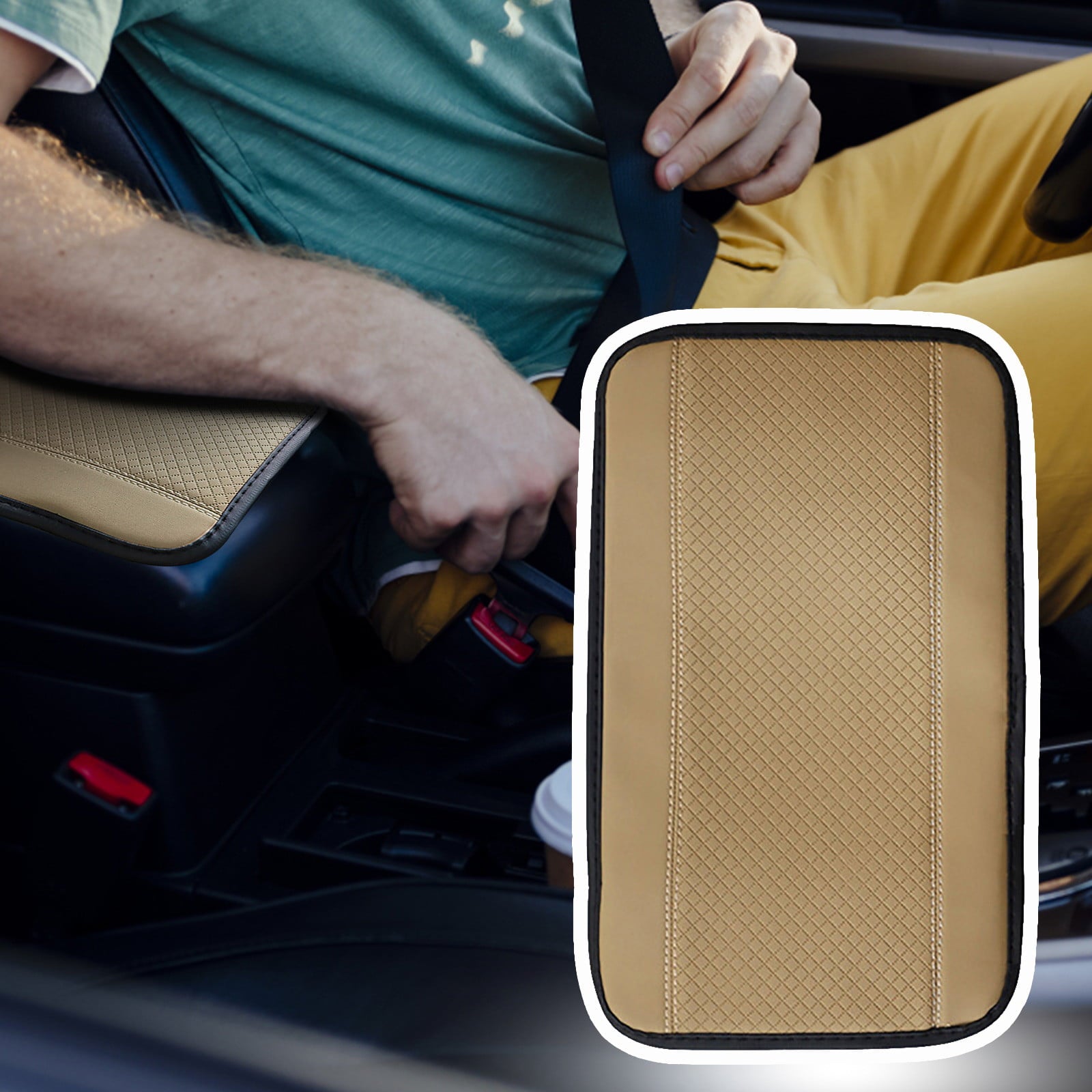 WANYNG Four Seasons Universal Armrest Box Mat Fiber Leather Embossing Waterproof Armrest Cover Center Console Mat Car Armrest Seat Cover Led Lights for Cars