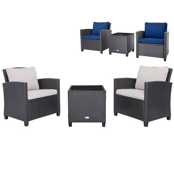 Costway 3PCS Patio Wicker Furniture Set with Beige and Navy Cushion