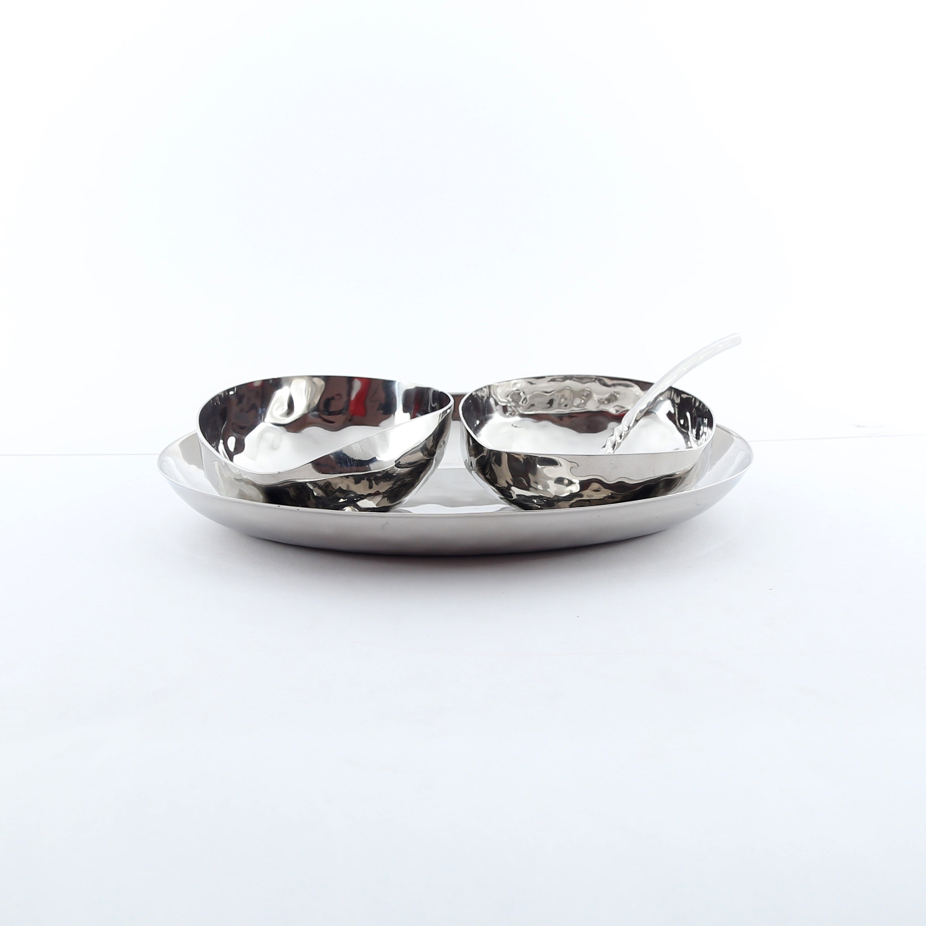 Full Polished Hammered Stainless Steel 4 Pcs. Cream and Sugar Set