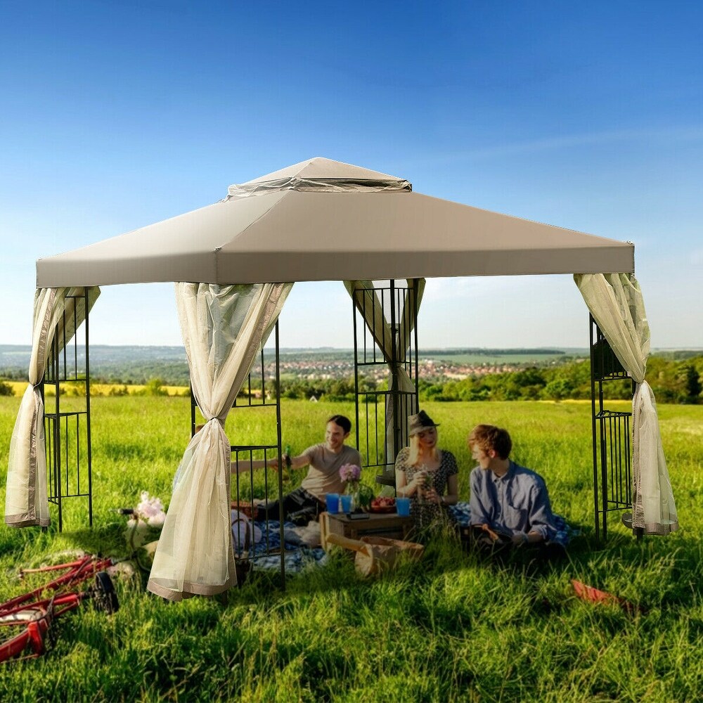 Costway Outdoor 10'x10' Gazebo Canopy Shelter Awning Tent Patio