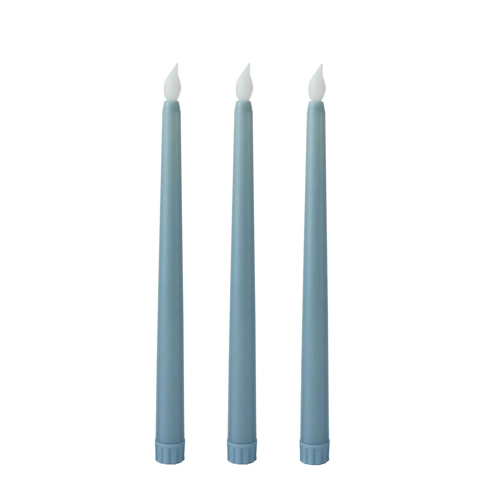 3 Pack Dusty Blue Warm Flickering Flameless LED Taper Candles 11