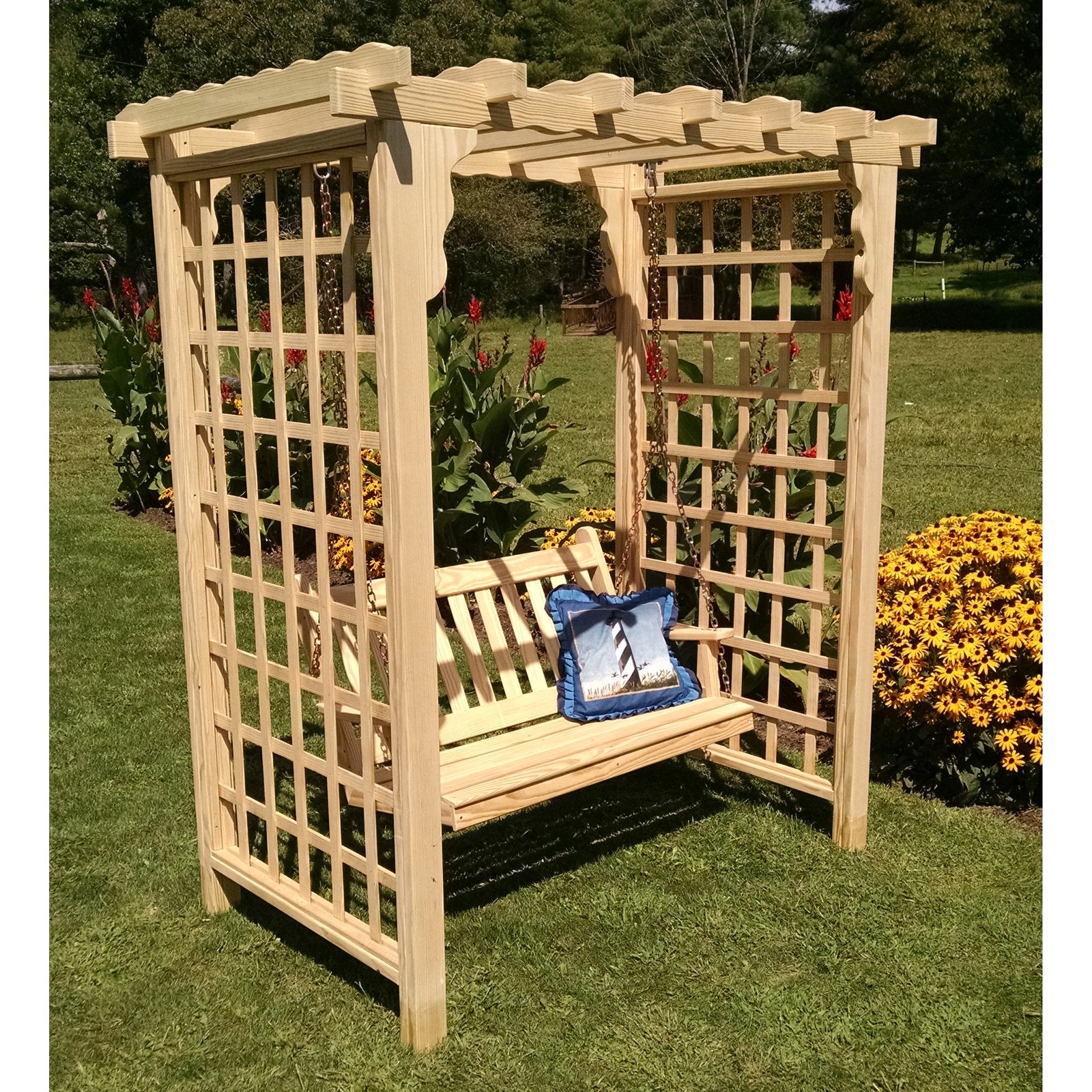 A & L Furniture Lexington 7.5 ft. High Wood Arbor with Swing