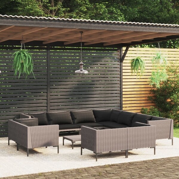 12 Piece Patio Lounge Set with Cushions Poly Rattan Dark Gray