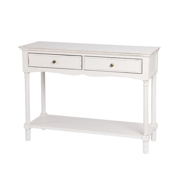 Distressed White Wood 2-Drawer 1-Shelf Console and Entry Table