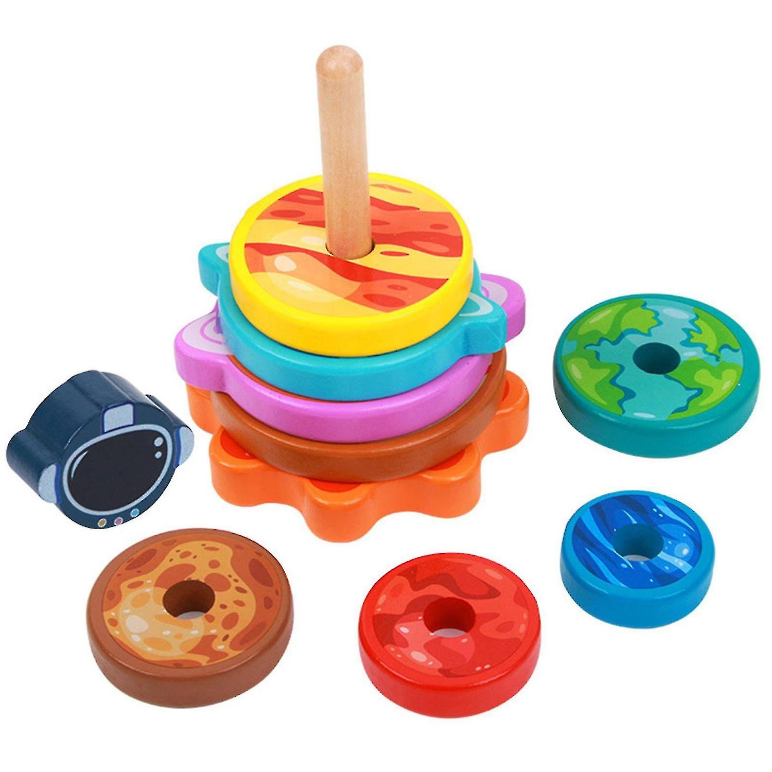 Wooden Planets Sorter Stacking Toys Intelligence Toys Set Durable Reusable Wood Puzzles Blocks For V