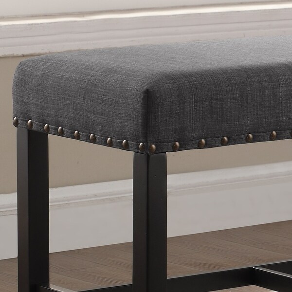 Biony Gray Fabric Counter Height Dining Bench with Nailhead Trim