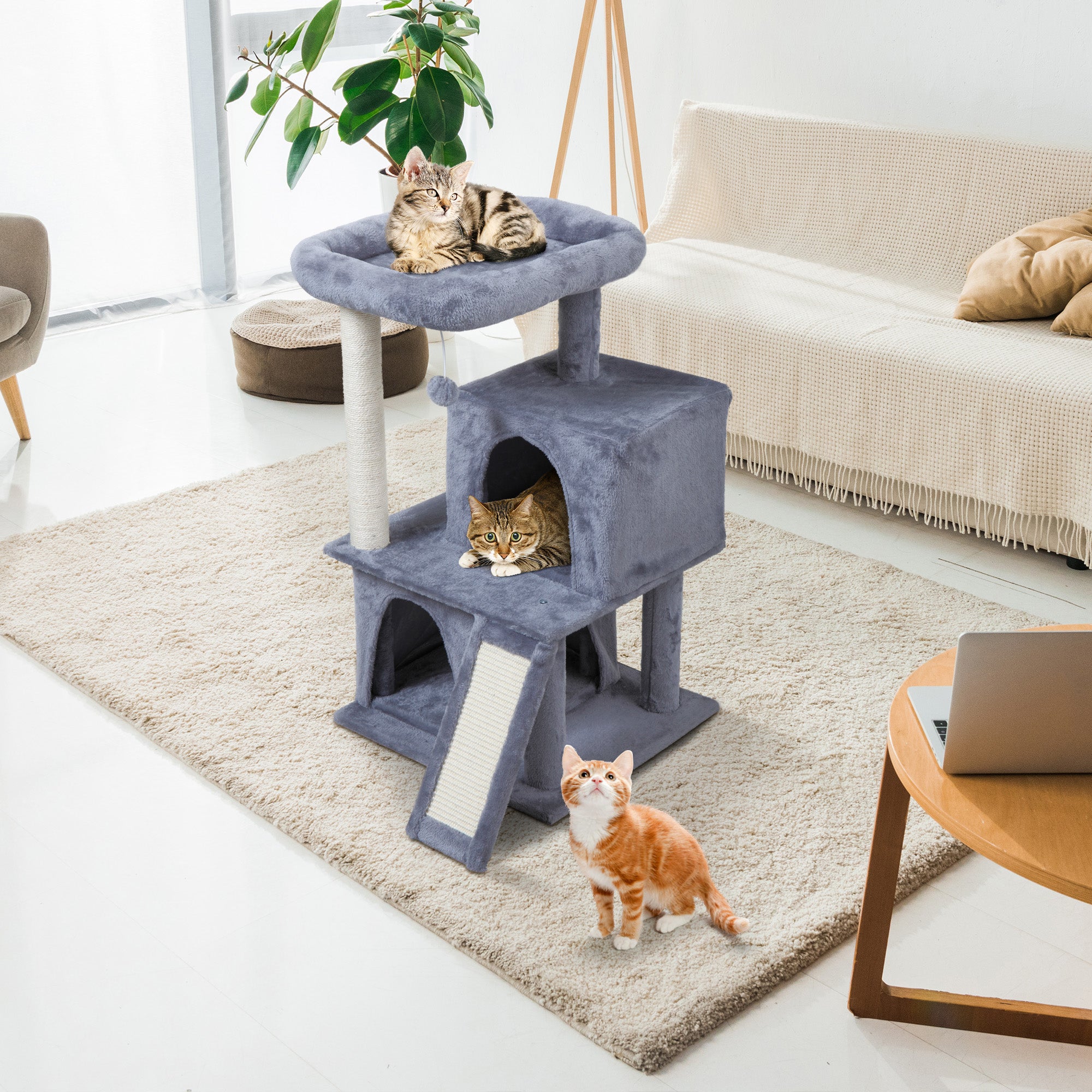 Jaxpety 34-in Cat Tree and Condo Scratching Post Tower， Light Gray