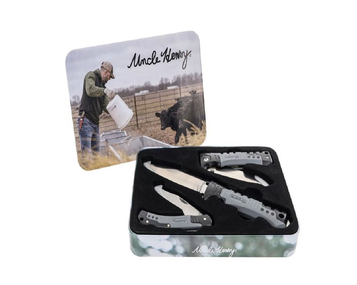 Uncle Henry Fixed With 2 Folders Knife Tin， Black - 1183279