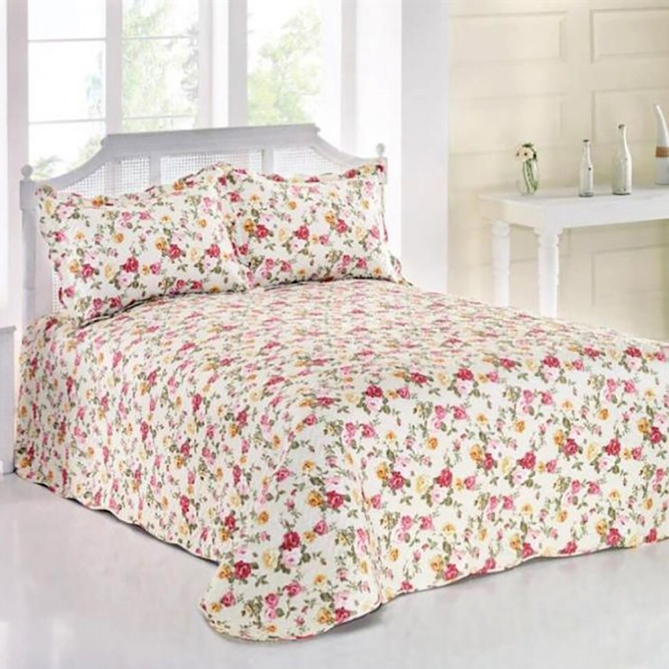 STP Goods English Rose Cotton Quilt Bedspread Queen Set