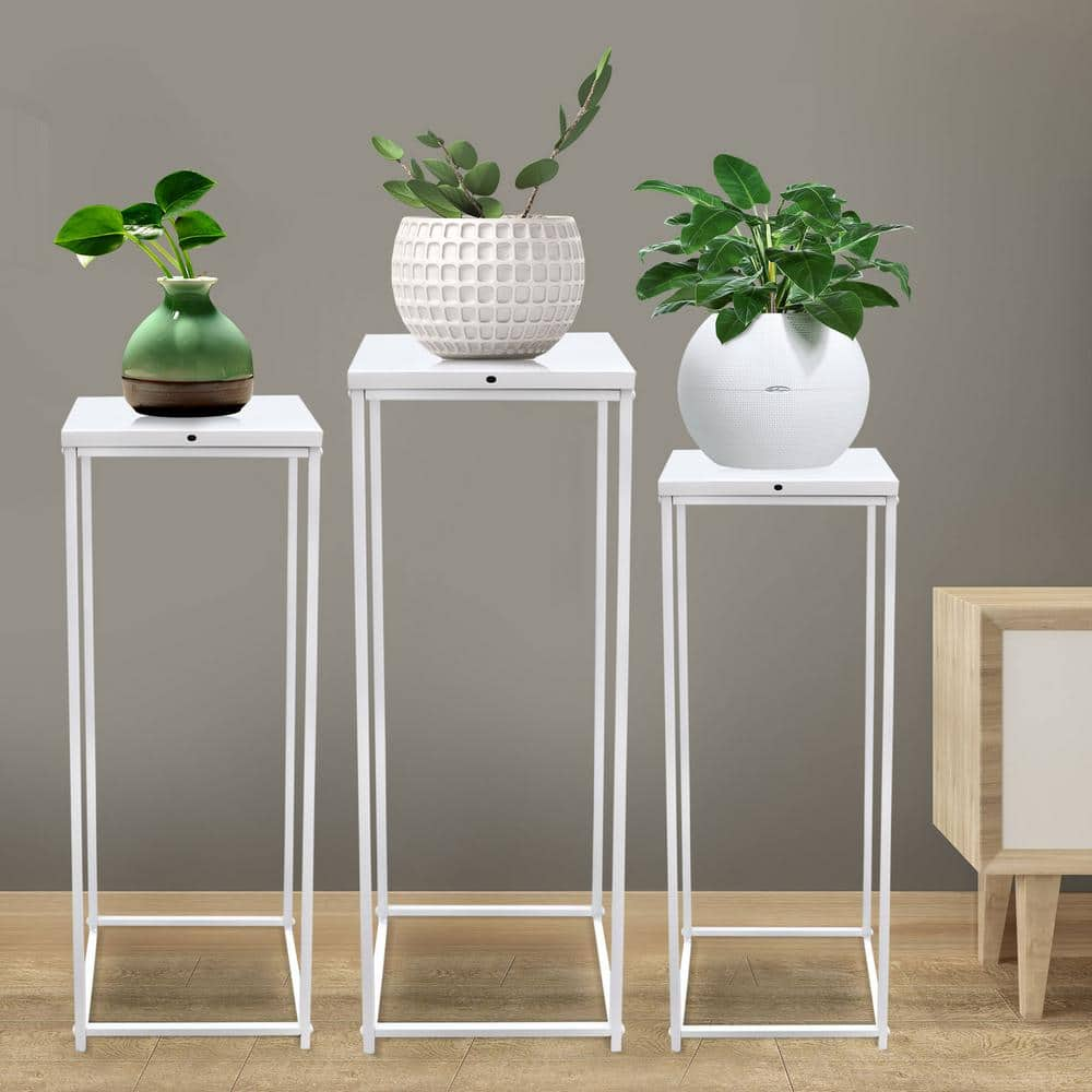 YIYIBYUS 24 in. x 26 in. x 28 in. Tall IndoorOutdoor White Metal Flower Pot Plant Stand (Set of 3) OT-ZJGJ-5172