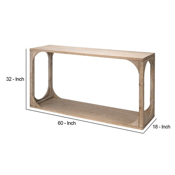 Console Table with Oblong Cut Out and Bottom Shelf， Natural Brown