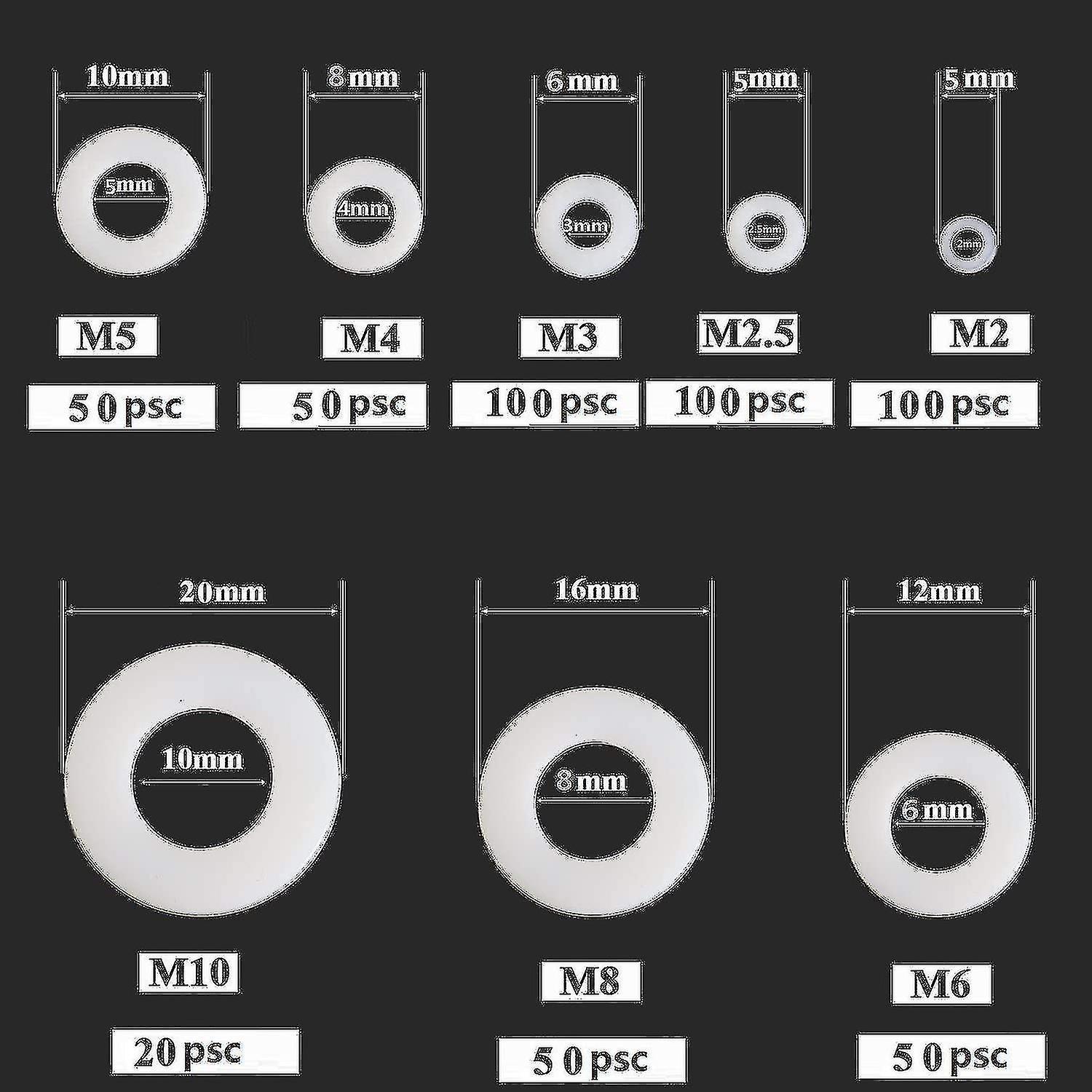 500pcs Sunrain Nylon Washer Round Plastic Spacer Compatible With Flat Washer