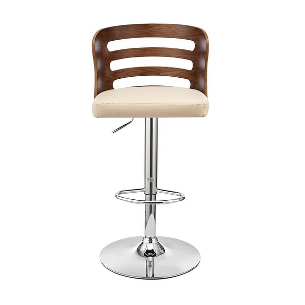 Khalia Adjustable Swivel Faux Leather and Wood Bar Stool with Metal Base